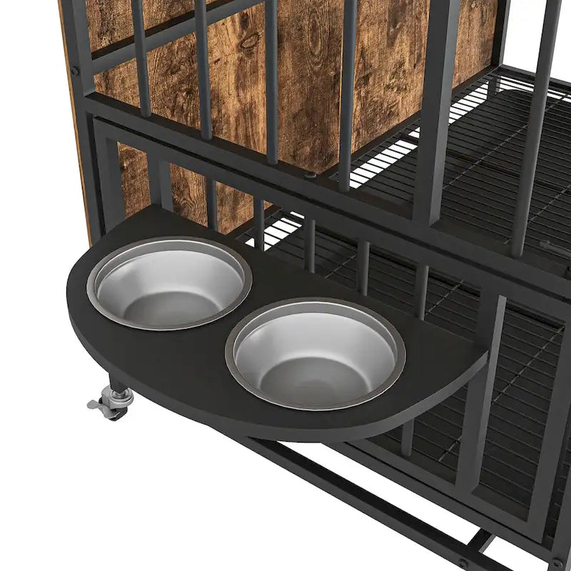 Dog crate furniture with Rremovable Ttray, Double-Door House, lift Panel, 360 Degree Rotation 3 Height Adjustable Feeding Bowls