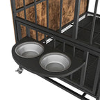 Dog crate furniture with Rremovable Ttray, Double-Door House, lift Panel, 360 Degree Rotation 3 Height Adjustable Feeding Bowls