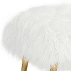 Ammy 45 Inch Bench, White Faux Fur Padded Seat, Glam Gold Metal Finish