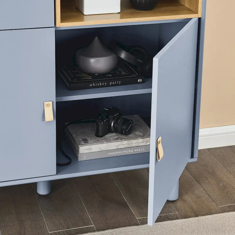 Storage cabinet with door, multifunctional,modern sideboard cabinet, wooden storage cabinet, leather handle drawer cabinet
