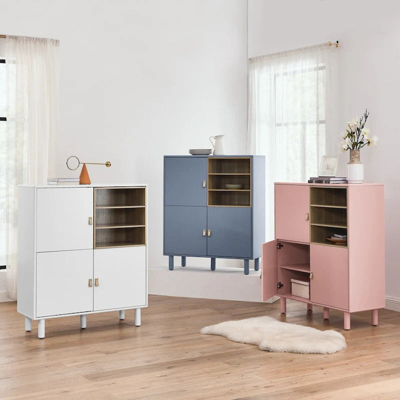 Storage cabinet with door, multifunctional,modern sideboard cabinet, wooden storage cabinet, leather handle drawer cabinet