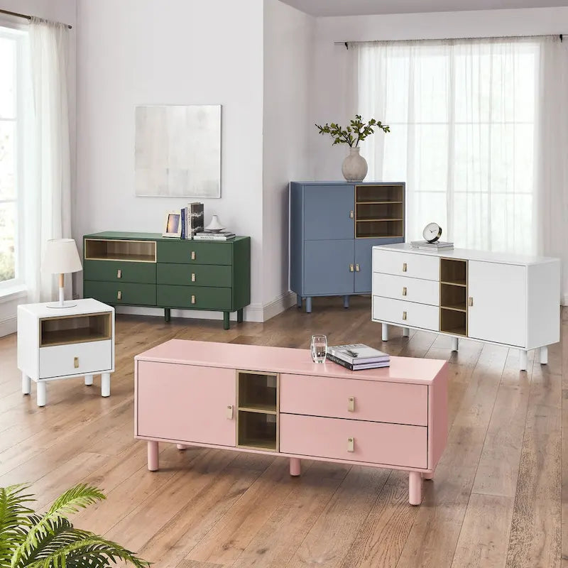 Storage cabinet with door, multifunctional,modern sideboard cabinet, wooden storage cabinet, leather handle drawer cabinet