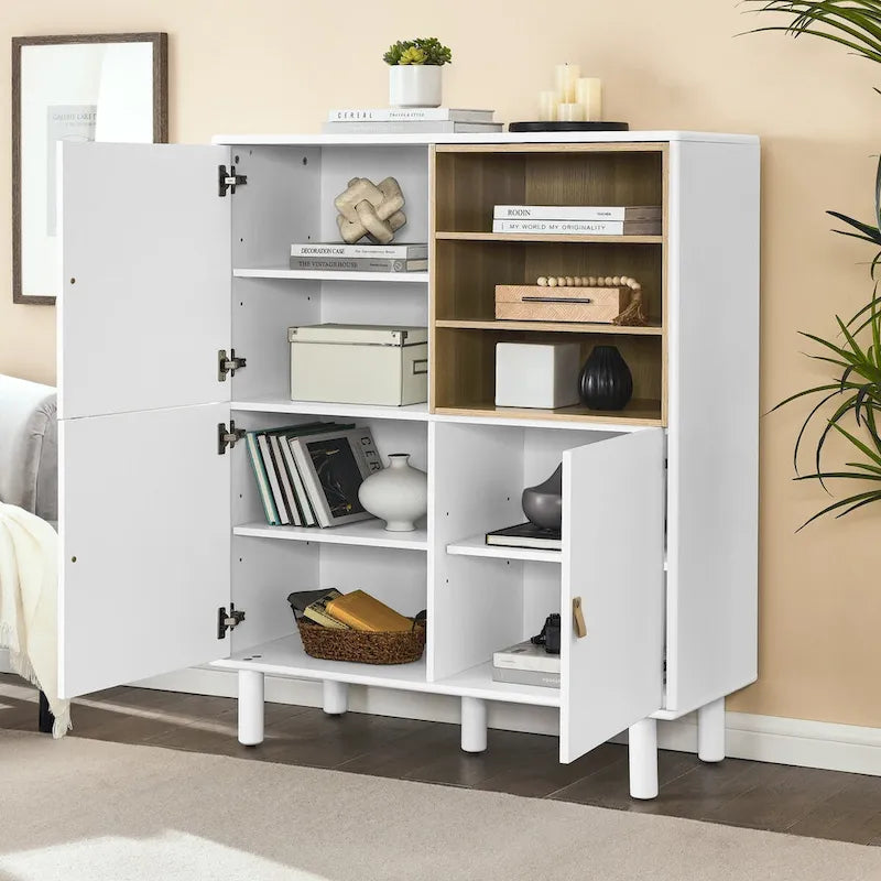 Storage cabinet with door, multifunctional,modern sideboard cabinet, wooden storage cabinet, leather handle drawer cabinet