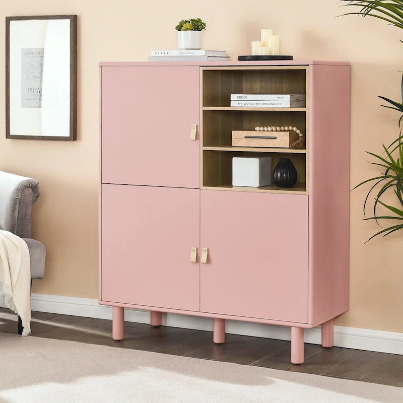 Storage cabinet with door, multifunctional,modern sideboard cabinet, wooden storage cabinet, leather handle drawer cabinet