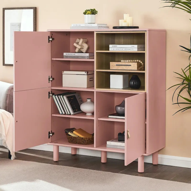 Storage cabinet with door, multifunctional,modern sideboard cabinet, wooden storage cabinet, leather handle drawer cabinet