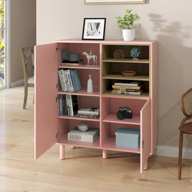 Storage cabinet with door, multifunctional,modern sideboard cabinet, wooden storage cabinet, leather handle drawer cabinet