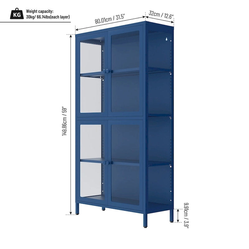 Four Door Storage Cabinet with Adjustable Shelves and Feet Cold-Rolled Steel Sideboard Furniture for Living Room Kitchen