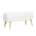 Polyester Oval Upholstered Boucle Storage Bench with Tapered Wood Legs - White or Gray - Roche River Decor