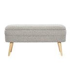 Polyester Oval Upholstered Boucle Storage Bench with Tapered Wood Legs - White or Gray - Roche River Decor