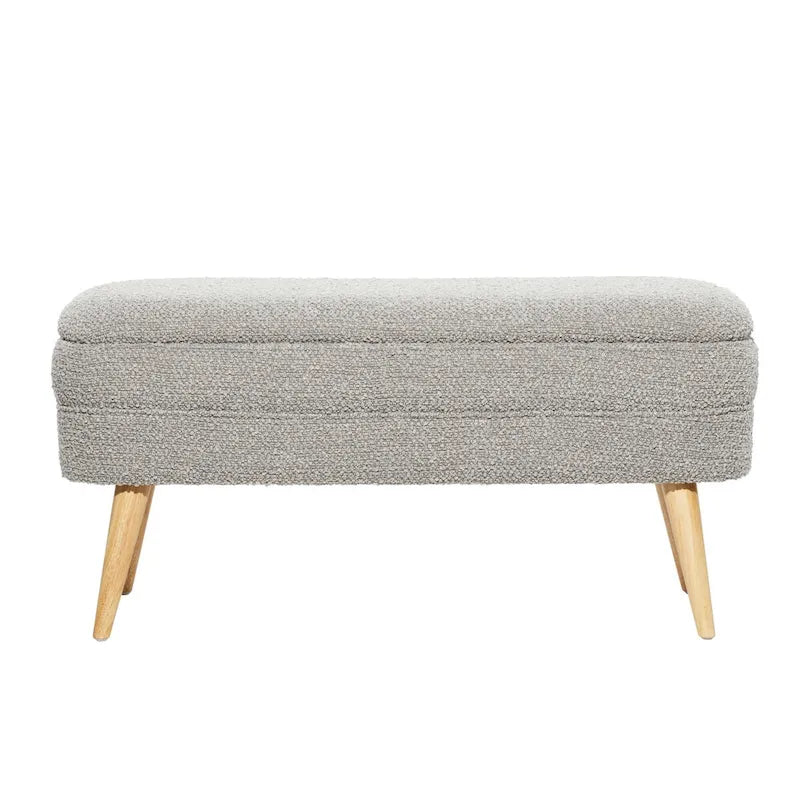 Polyester Oval Upholstered Boucle Storage Bench with Tapered Wood Legs - White or Gray - Roche River Decor