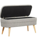 Polyester Oval Upholstered Boucle Storage Bench with Tapered Wood Legs - White or Gray - Roche River Decor