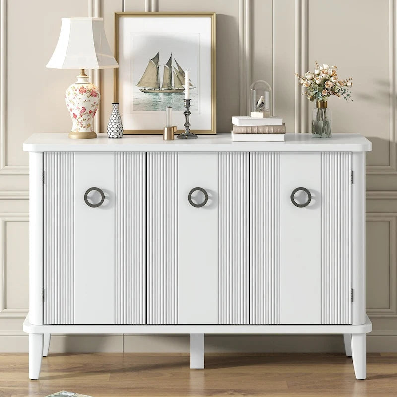 Simple and Atmospheric Solid Wood Veneer Fraxinus Mandschuric Cabinet with Three Acacia Solid Doors,Adjustable