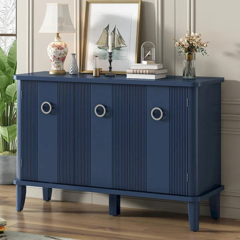 Simple and Atmospheric Solid Wood Veneer Fraxinus Mandschuric Cabinet with Three Acacia Solid Doors,Adjustable