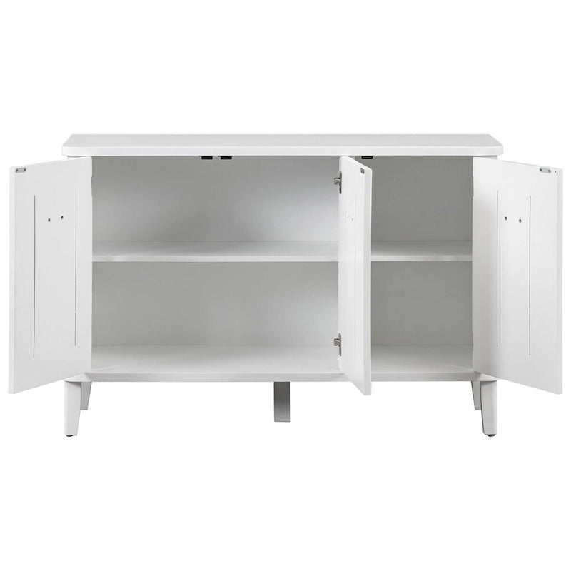 Simple and Atmospheric Solid Wood Veneer Fraxinus Mandschuric Cabinet with Three Acacia Solid Doors,Adjustable