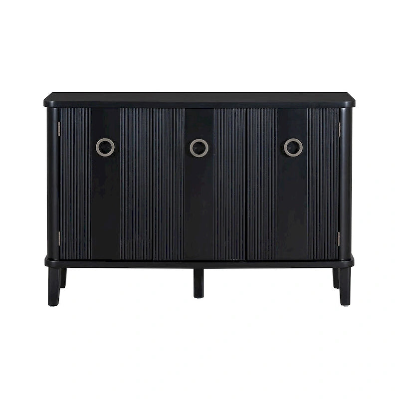 Simple and Atmospheric Solid Wood Veneer Fraxinus Mandschuric Cabinet with Three Acacia Solid Doors,Adjustable