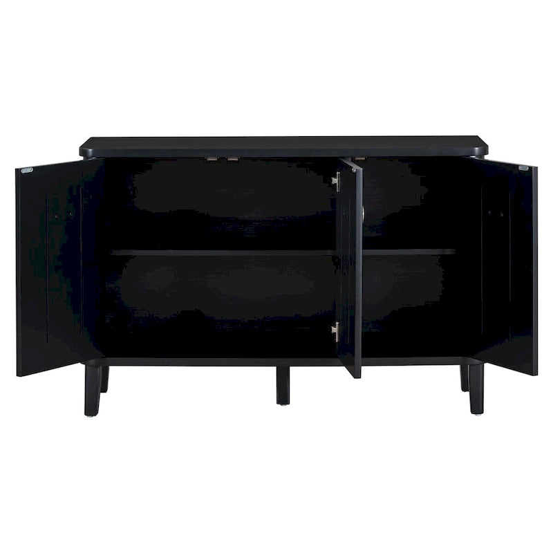 Simple and Atmospheric Solid Wood Veneer Fraxinus Mandschuric Cabinet with Three Acacia Solid Doors,Adjustable
