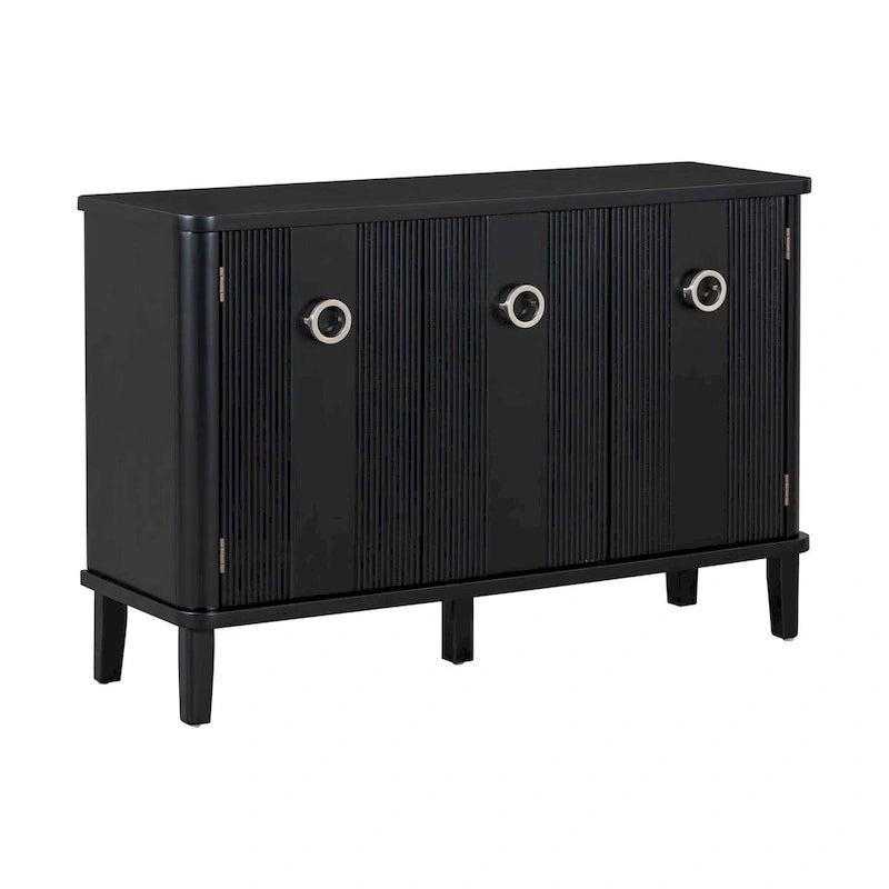 Simple and Atmospheric Solid Wood Veneer Fraxinus Mandschuric Cabinet with Three Acacia Solid Doors,Adjustable