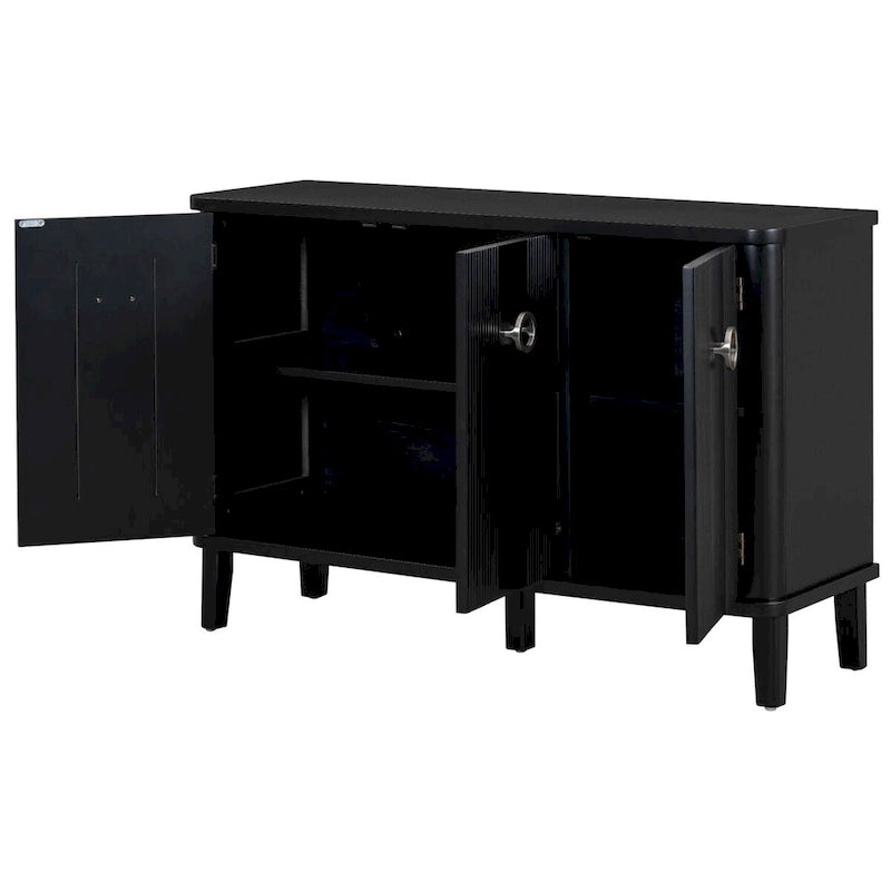 Simple and Atmospheric Solid Wood Veneer Fraxinus Mandschuric Cabinet with Three Acacia Solid Doors,Adjustable