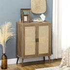 Sideboard Buffet Cabinet with Rattan Decorated Doors - 13.75D x 30W x 39.25H