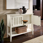 White 2-Door Console Table with Wicker Lattice Doors
