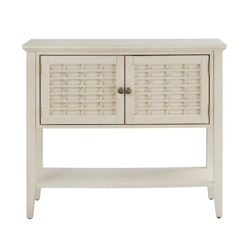 White 2-Door Console Table with Wicker Lattice Doors