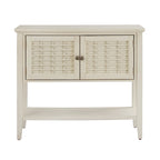 White 2-Door Console Table with Wicker Lattice Doors