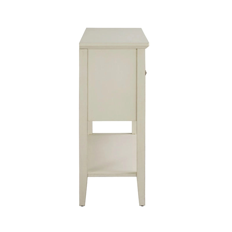 White 2-Door Console Table with Wicker Lattice Doors