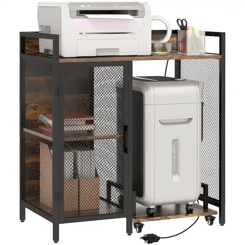 Rustic Brown & Black Printer Stand, Wood Finish, Single-User