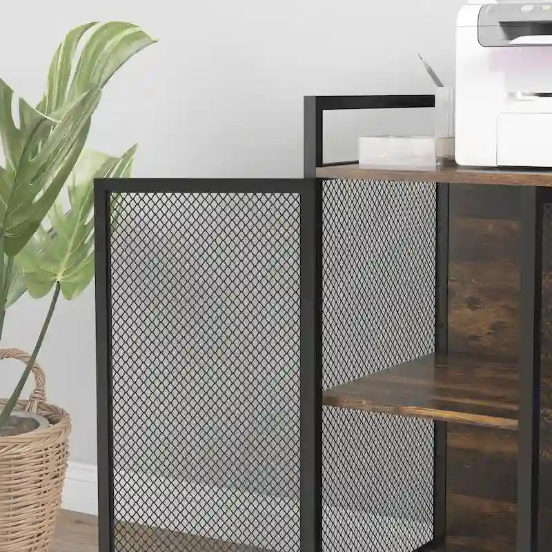 Rustic Brown & Black Printer Stand, Wood Finish, Single-User
