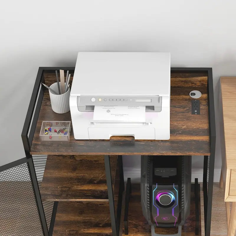 Rustic Brown & Black Printer Stand, Wood Finish, Single-User
