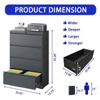 Lateral Black File Cabinet 4 Drawer,with Lock,Lockable File Cabinet