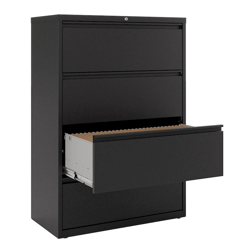 White/Black 4-Drawer Lateral File Cabinet, 36W – Single User