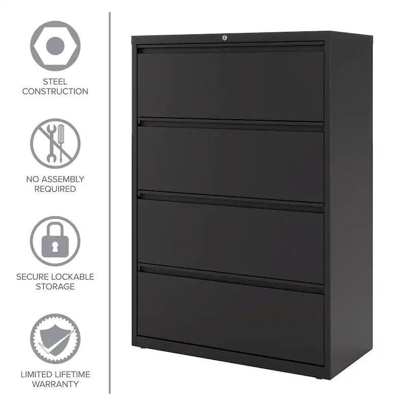 White/Black 4-Drawer Lateral File Cabinet, 36W – Single User