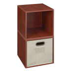 Cherry/Natural Storage Cube Set, 2-Cube Modern Organizer with Fabric Bin