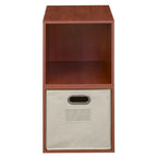 Cherry/Natural Storage Cube Set, 2-Cube Modern Organizer with Fabric Bin
