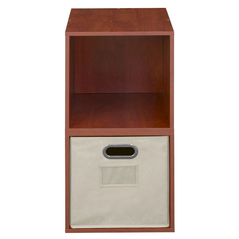 Cherry/Natural Storage Cube Set, 2-Cube Modern Organizer with Fabric Bin