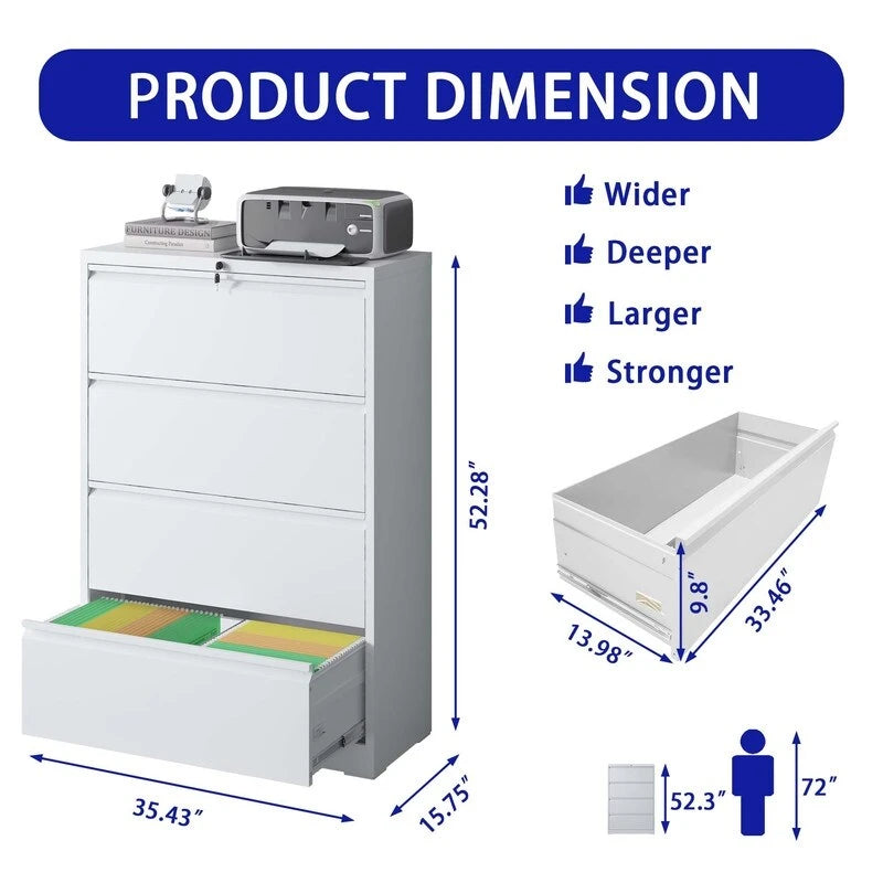 4 Drawer Metal Filing Cabinet with Lock, Legal/Letter/A4/F4 Size