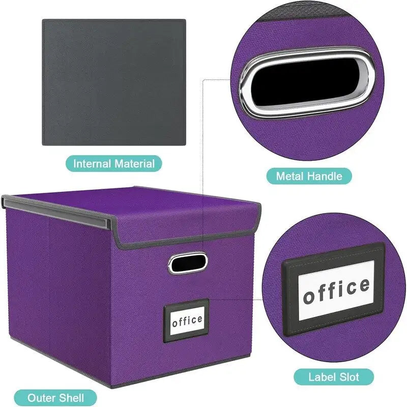 Collapsible File Storage Organizer Box - 14.9L x 12.7W x 10.8H