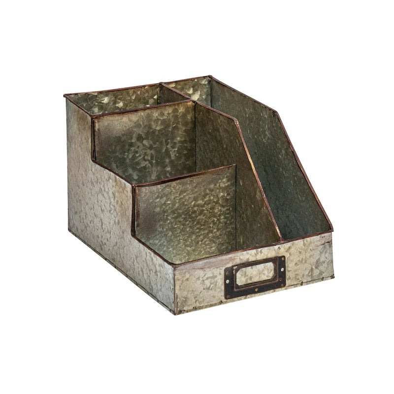 Metal Desk Organizer with 4 Compartments in Galvanized Finish