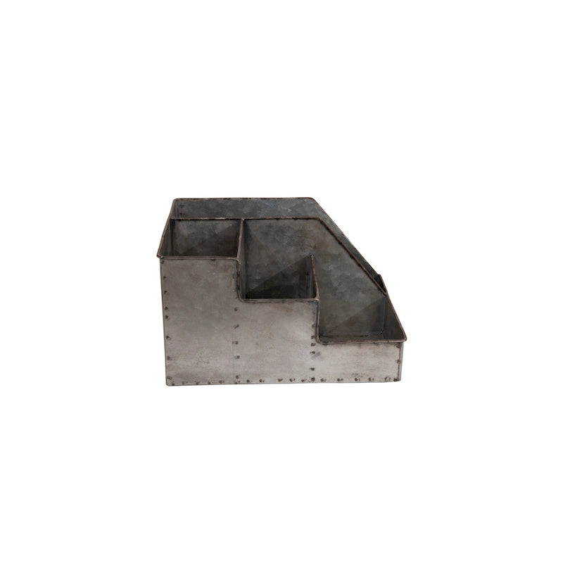 Metal Desk Organizer with 4 Compartments in Galvanized Finish