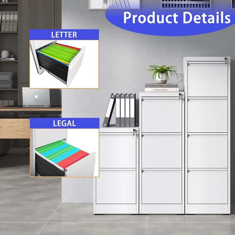2 Drawer Metal Vertical Filing Cabinet with Lock,A4 Legal/Letter Size
