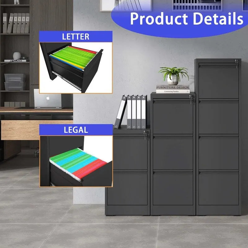 2 Drawer Metal Vertical Filing Cabinet with Lock,A4 Legal/Letter Size