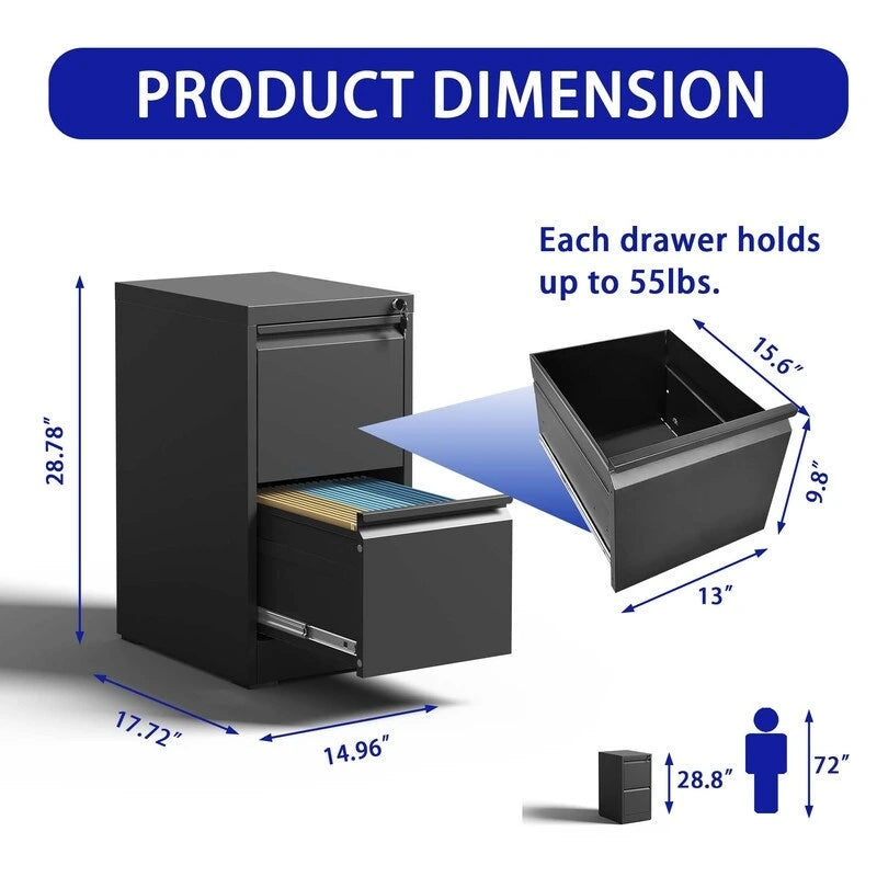 2 Drawer Metal Vertical Filing Cabinet with Lock,A4 Legal/Letter Size