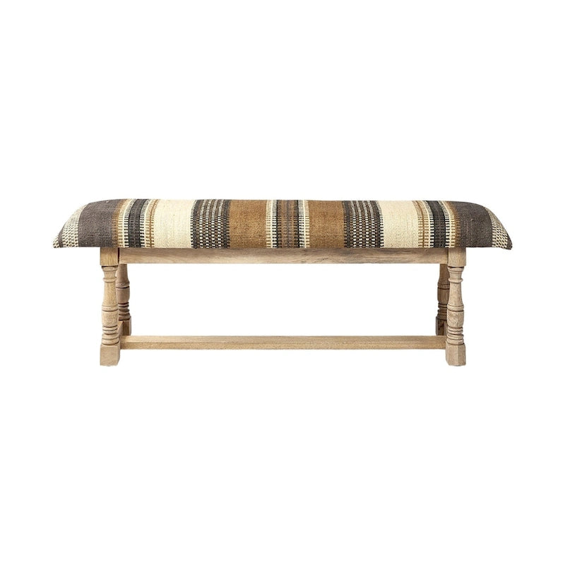 59" Beige, Gray & Brown Jute Striped Upholstered Bench – 1 Person