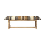 59" Beige, Gray & Brown Jute Striped Upholstered Bench – 1 Person