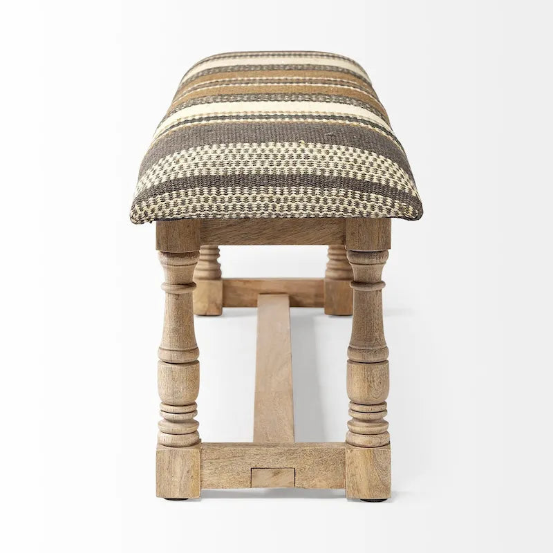 59" Beige, Gray & Brown Jute Striped Upholstered Bench – 1 Person