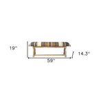 59" Beige, Gray & Brown Jute Striped Upholstered Bench – 1 Person