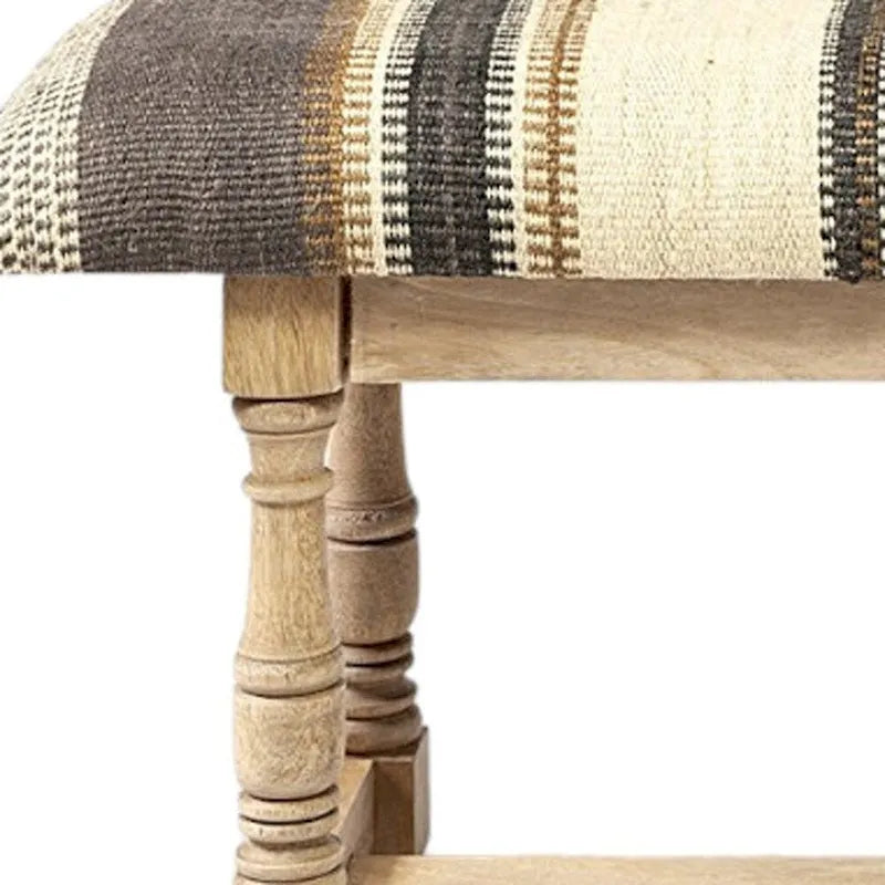 59" Beige, Gray & Brown Jute Striped Upholstered Bench – 1 Person
