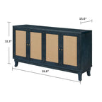 Handcrafted Premium Grain Panels,Accent Storage Cabinet With 4 Rattan Doors, Modern Storage Cupboard Console Table