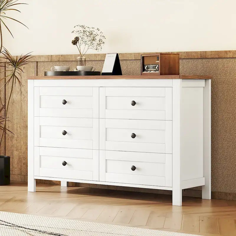 Retro Farmhouse Style Storage Cabinet with 6 Drawer